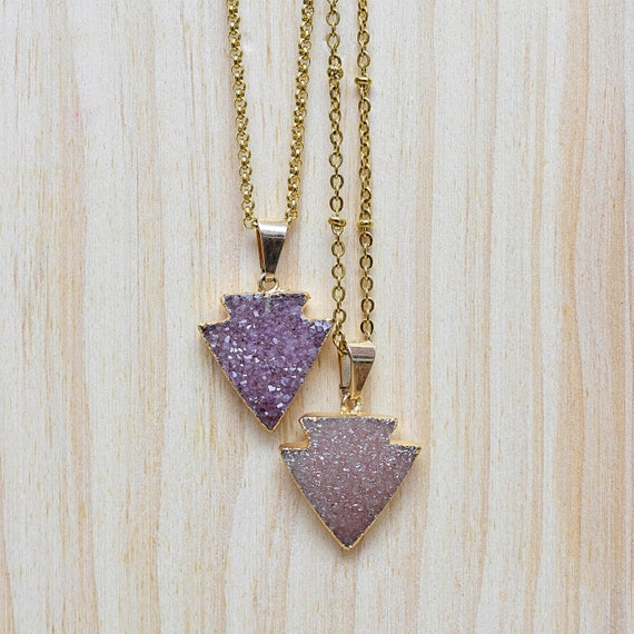 Arrowhead Druzy Necklace, Gold Gemstone Layering Pendant Necklace (EPJ-N19SAH11)