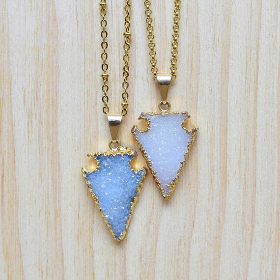 Arrowhead Druzy Necklace, Gold Gemstone Layering Pendant Necklace (EPJ-N19SAH12)