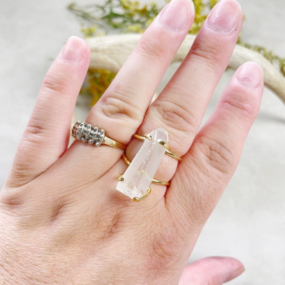 Gold Lemurian Clear Quartz Statement Wire Ring (EPJ-RA11-8)