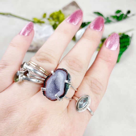 Silver Mexican Geode Statement Wire Ring (EPJ-RSA12-11)