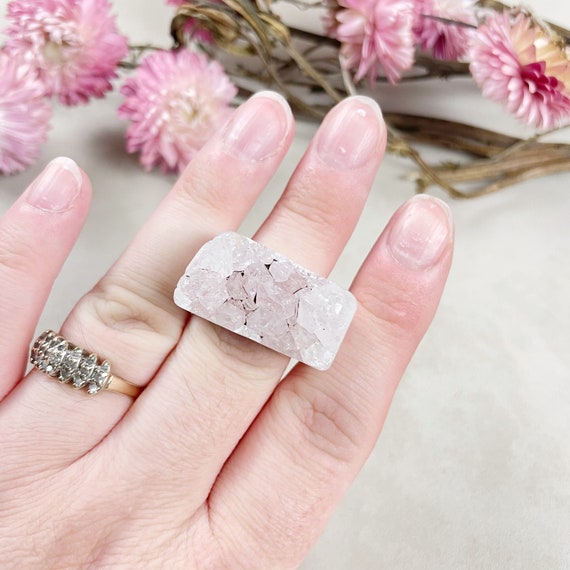 Pink Amethyst Cluster Druzy Carved Ring- Size 7.75 (EPJ-RCGA12-31)