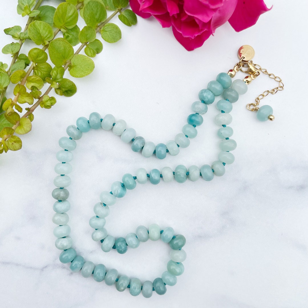 アマゾナイト 8mm ハンドノットビーズネックレス (EPJ-NSBA14-AZ