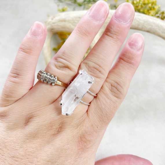 Silver Lemurian Clear Quartz Statement Wire Ring (EPJ-RA11-18)