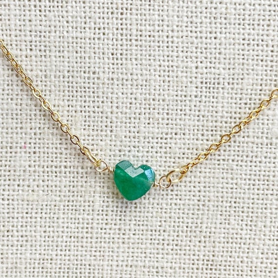 Green Strawberry Quartz Faceted Heart Delicate Necklace (EPJ-NAAE37-GS)