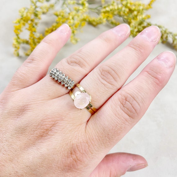 Gold Faceted Rose Quartz Oval Gemstone Adjustable Ring (EPJ-RTD11-RQ-1)