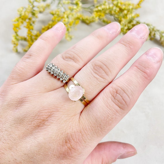 Gold Faceted Rose Quartz Oval Gemstone Adjustable Ring (EPJ-RTD11-RQ-1)