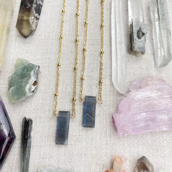 Labradorite Faceted Rectangle Delicate Necklace (EPJ-NAAE46)