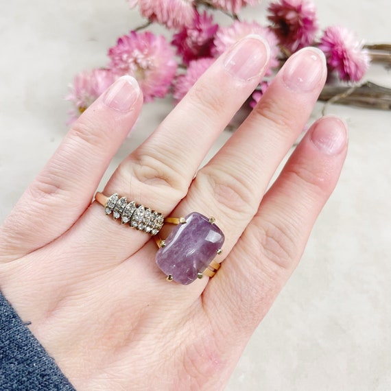 Gold Amethyst Rectangle Gemstone Adjustable Ring (EPJ-RTD16-5)