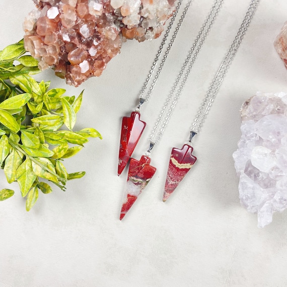 Silver Red Jasper Arrowhead Necklace (EPJ-NBAA13)