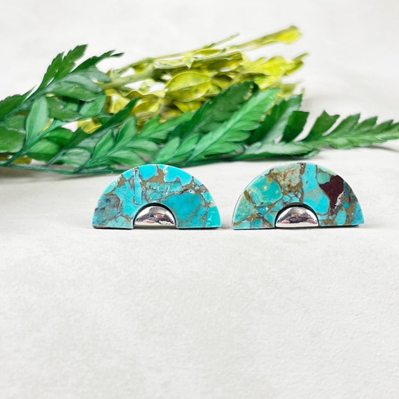 Silver Turquoise Fan Stud Earrings (EPJ-E3BBA10-S)