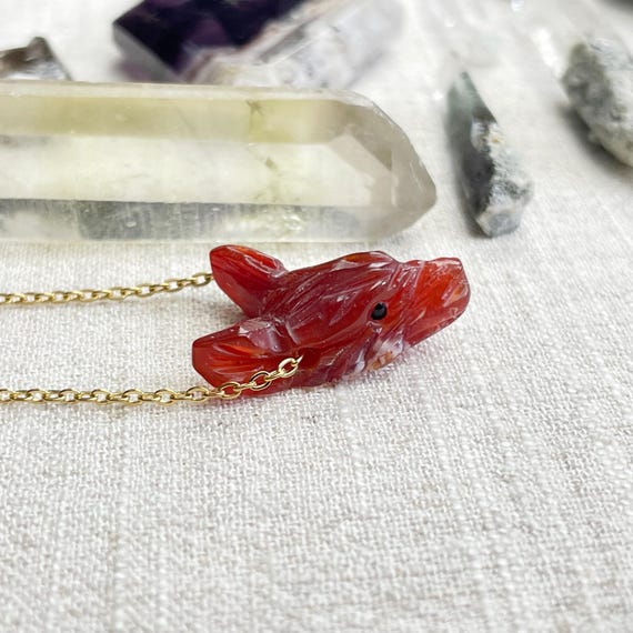 Mini Carnelian Carved Wolf Necklace (EPJ-WAAA28)