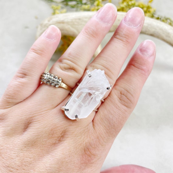 Silver Lemurian Clear Quartz Statement Wire Ring (EPJ-RA11-11)