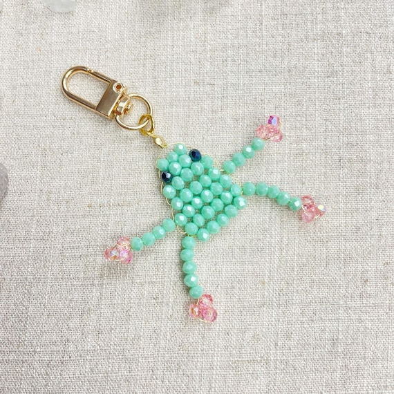 Froggie/ Green Glass Beaded Frog Charm Keychain (EPJ-KCA15-GR)
