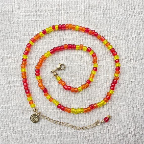 Mixie/// Flame Mixed Czech Glass Beaded Necklace, Gold Colorful Choker Necklace, Layering Statement Necklace (DEJ-21BAA20-FM)