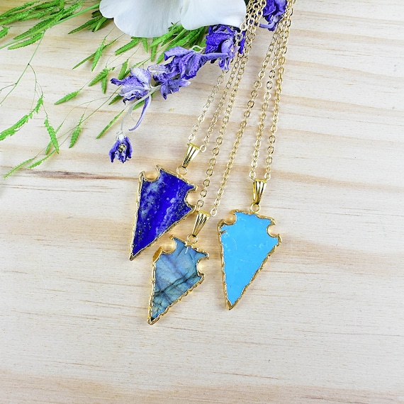 Gemstone Arrowhead Necklace, Gold Statement Layering Necklace, Delicate Layering Necklace (EPJ-N19GAA11)