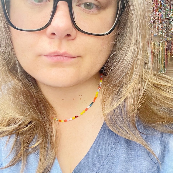 Rita/// Summer Mixed Faceted Glass Beaded Necklace, Gold Colorful Choker Necklace, Layering Delicate Necklace (EPJ-NSBA19-SM)