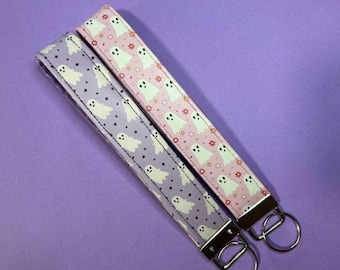 Pastel Ghost Faux Leather Key Fob Wristlet