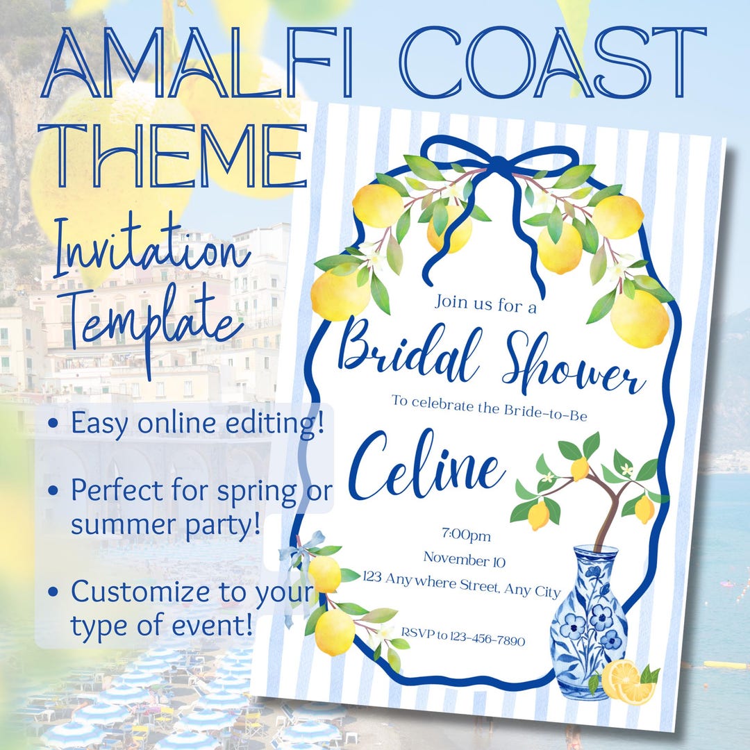 LEMON AMALFI COAST Theme Invitation Template – Bridal Shower/ Birthday ...