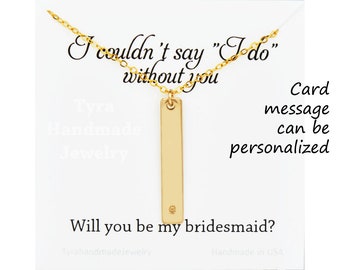 Vertical Bar Initial Necklace,Silver,Gold,Rose gold,full name Bar,date,coordinate bar,custom font monogram,Bridesmaid gift,personalized note