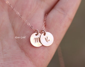 Personalized Rose gold initial necklace,Pink GOLD monogram,Family initials,Couple initials,custom font,Best Friend gift,Sister Necklace,
