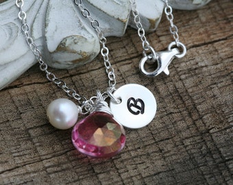 Initial necklace,custom gemstone necklace,custom font monogram,hand stamp initial,Bridesmaid gift,Wedding Jewelry,birthday gift,personalized