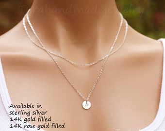 Double Layered initial necklace,hand stamped monogram necklace,Bridesmaid gifts,wedding jewelry,Birthday gift,Mother Gift,custom font