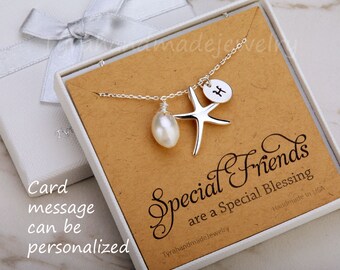 Personalized starfish necklace,starfish initial necklace,hand stamped monogram.beach wedding gift,custom font,Pearl necklace,bridesmaid gift