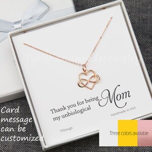 Colar de amor infinito, colar de coração infinito, mãe não biológica, irmã não biológica, cunhada, mãe e filha, cartão de joias personalizado