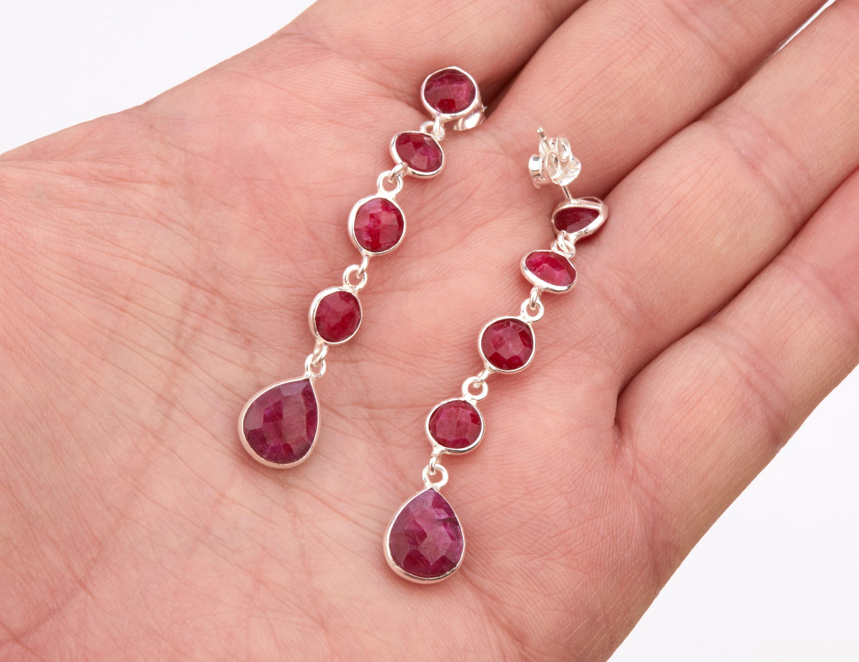 Five Tier Ruby Earring,ruby Bead Chain Earring,long Drop Ruby String ...
