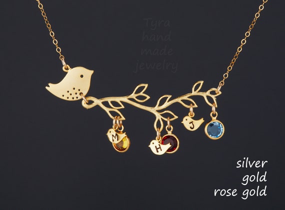 Branch Necklaceinitial Bird Family 