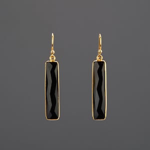 Orecchino a barra lunga in onice nero, orecchino in onice nero rettangolo sottile, onice nero lungo penzolante, regalo di compleanno, regalo madre, orecchino vestito nero,