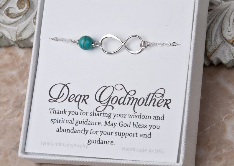 Godmother gift,Godmother infinity bracelet,Godmother thank you card,Infinity turquoise bracelet,mother in law gift,custom message card image 5