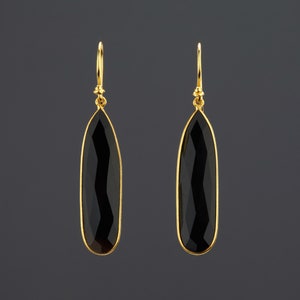 Long teardrop black onyx earring,long dangle black onyx earring,faceted black onyx,pitch black earring,black dress earring,mother gift