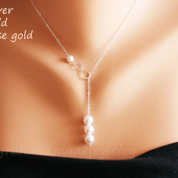 Naszyjnik nieskończoności, naszyjnik z pereł nieskończoności, sznur pereł, ósemka, przyjaźń, prezent dla druhny, biżuteria ślubna, prezent urodzinowy