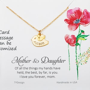 Collar de la familia del pájaro personalizado, pájaro inicial, pájaro estampado, regalo de la abuela, collar de la familia, pájaros del bebé de la madre, regalo de la ducha del bebé, nota personalizada