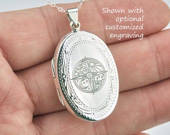 Grande medaglione ovale in argento sterling con foto, incisione personalizzata, medaglione commemorativo per la perdita in famiglia, regalo di nozze, medaglione ricordo