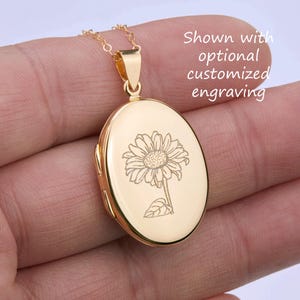 Large gold plated over sterling silver oval locket with photo,custom engrave memorial locket,Mother gift,remembrance locket,family loss gift