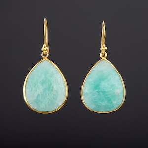 Orecchino a goccia in amazzonite, orecchino grande in giada amazzonica a forma di pera, orecchino in pietra verde, regalo per la mamma, regalo di compleanno con pietra curativa, regalo di anniversario