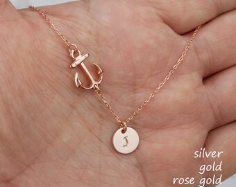 Personalized Gold Anchor initial Necklace,Anchor monogram,custom font,Sailors Anchor,Wedding Jewelry,Bridesmaid gifts,strength hope anchor