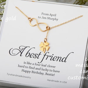 Vier blad klaver Infinity ketting, Lucky Charm Shamrock lasso, beste vriend cadeau, St Patricks dag geschenk, zusterschap geschenk, aangepaste sieraden kaart