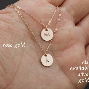 Silver Double Layer initial necklace,custom font monograms,hand stamped couple initials,sisters jewelry,mother and baby,personalized card image 1