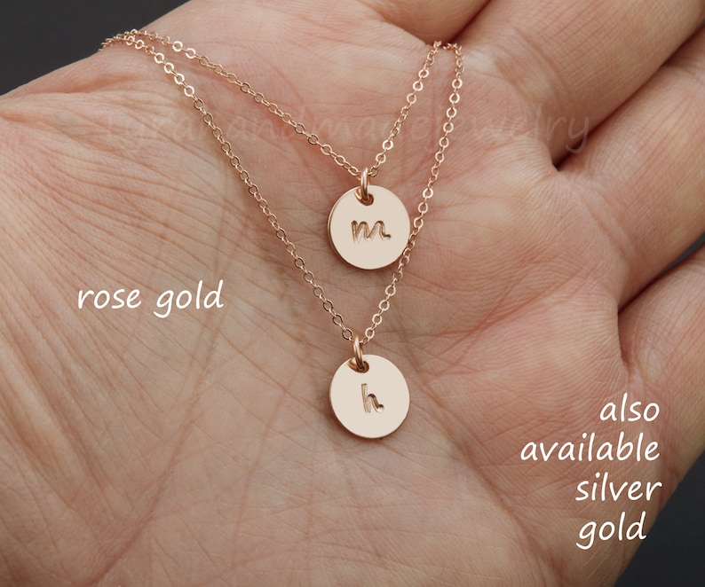 Silver Double Layer initial necklace,custom font monograms,hand stamped couple initials,sisters jewelry,mother and baby,personalized card image 1