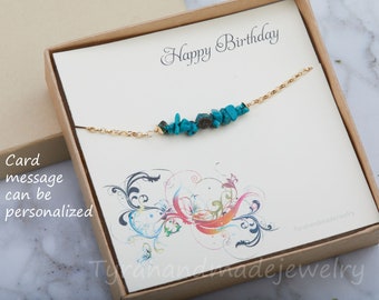 Personnalisé de la nature de la pierre bar bracelet chaîne perle gemme, cadeau d’anniversaire de naissance de soeur cadeau, meilleur ami cadeau carte personnalisée de la note