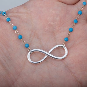 Beaded turquoise Infinity necklace,beaded gemstone necklace,infinity custom gemstones,Gold figure eight necklace,Mother Jewelry,best friend image 3