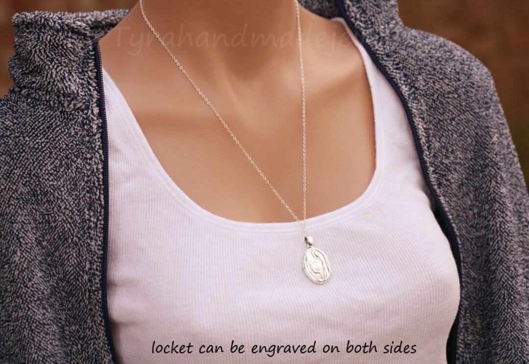 Sterling Silver Oval Locket With Photos,engraved Locket,memorial Locket ...