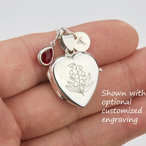 Engraved sterling silver heart locket with photo,stone initial memorial locket,Wedding locket,Valentines Day gift,Mother Birthday gift