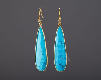 Long turquoise earring,long nature stone,large turquoise dangle earring,long teardrop earring,December birthday gift,mother gift,anniversary