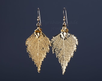 Baby real birch leaf earrings 24k gold or sterling silver ,mothers gift,birthday,bridesmaid gifts,fall winter wedding,autumn,bridal jewelry