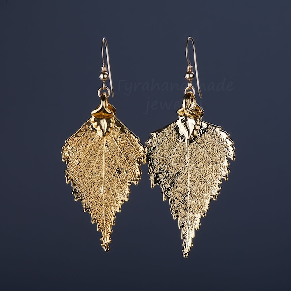 Baby real birch leaf earrings 24k gold or sterling silver ,mothers gift,birthday,bridesmaid gifts,fall winter wedding,autumn,bridal jewelry