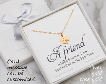 Four leaf clover necklace,shamrock necklace,lucky charm,Best friend gift,St Patricks Day gift,sisterhood,birthday gift,custom jewelry card